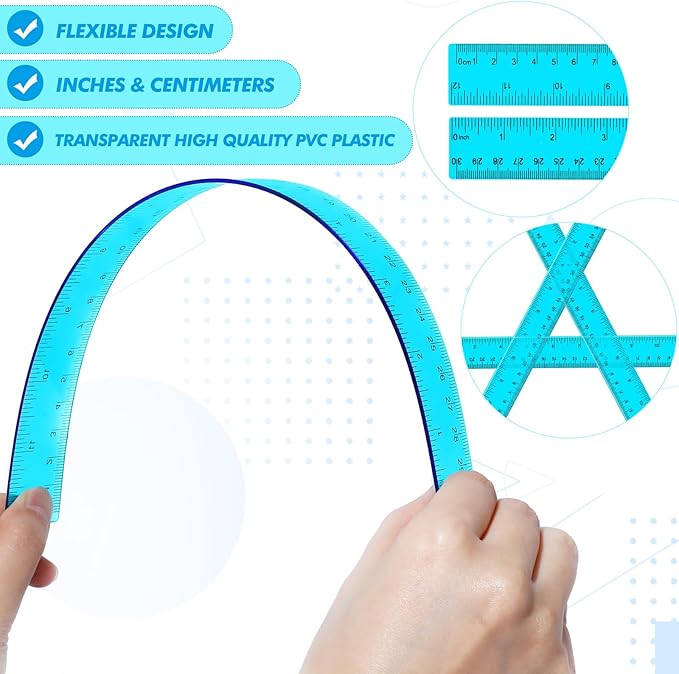 Zonon 2 Pack 12'' Plastic Ruler and 6'' Plastic Protractor Set Clear Ruler Protractor Set Math Geometry Supplies for School Classroom Home Office Drawing(Blue)