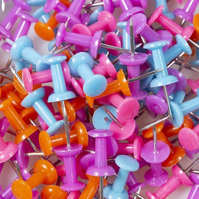 JAM PAPER Colorful Push Pins - Assorted Color Pushpin Jar - 12 Packs of 150