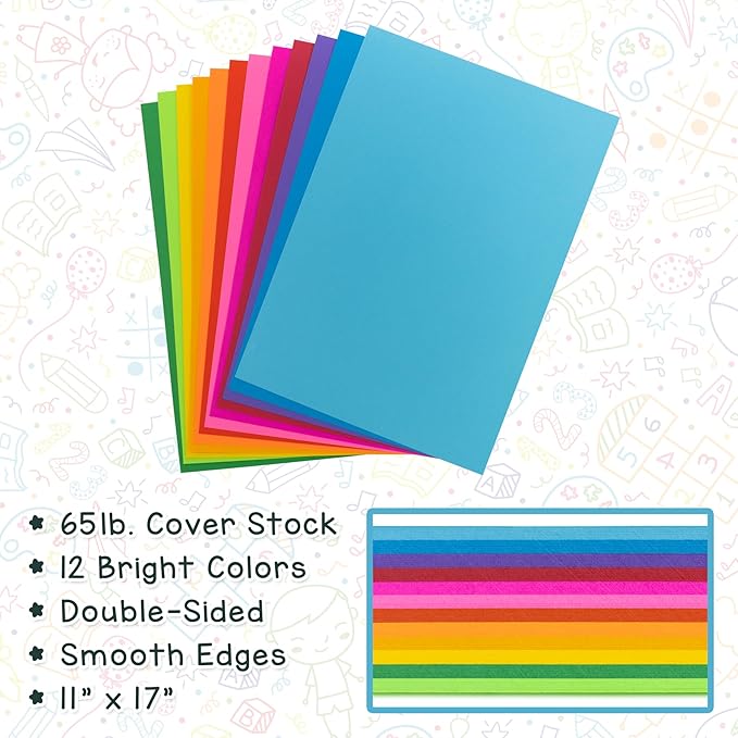 Hygloss Red Bright Colored Cardstock - 11x17-Inch, 50 Sheets, 65 lb/ 176 gsm, Fade-Resistant, Acid-Free Color Card Stock Paper