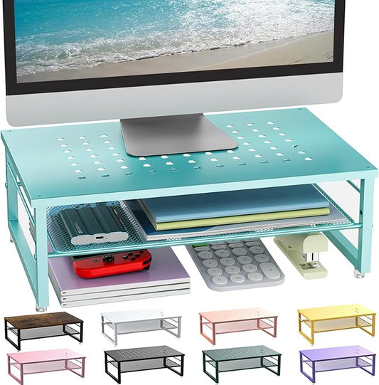 gianotter 2-Tier Metal Monitor Stand Riser, Desk Organizer for Monitor, Office Desk Storage Organizer for Office Supplies (Blue)