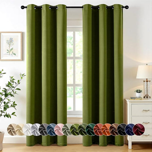 MIULEE Light Olive Green Blackout Curtains for Bedroom Living Room 72 Inches Long 2 Panels, Thermal Insulated Room Darkening Drapes Grommet Top Light Blocking Window Curtains W40 x L72 Inch