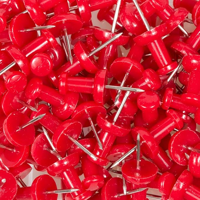 JAM PAPER Colorful Push Pins - Red Pushpins - 100/Pack