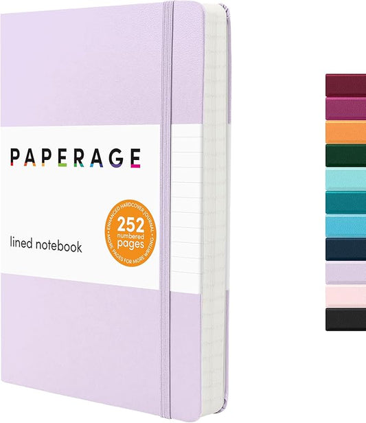 PAPERAGE Lined Journal Notebook, (Lavender), 252 Pages, Medium 5.6 in x 8 in - 100 GSM Thick Paper – Hardcover Journaling Notebook for Work, School & Note Taking