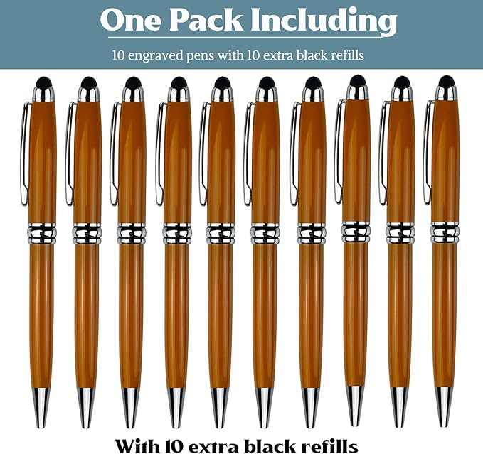 Ancolo Personalized ball Pens-Black Writing Set- Medium Point -Engraved with Name or Message, Team Name, Phone Number For journaling and office - Gift for Men and Women 10 Pens/Box