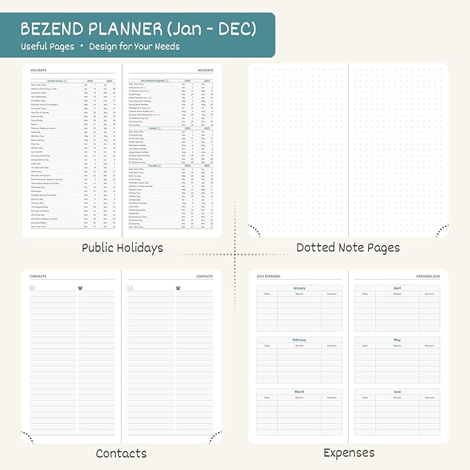 BEZEND Pocket Calendar 2026 Weekly and Monthly (3.5" x 6") Small Daily Planner for Purse (Jan-Dec) with Notes & Expenses, Inner Pocket, Pen Holder, Vegan Leather Hardcover - Lavender