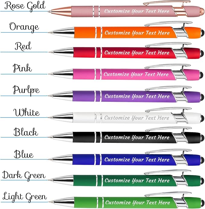 Personalized Pens Bulk 200 with Name Custom Engraving Ballpoint Pens with Stylus Tip Customized Smooth Writing Pens Personalized Gifts for Anniversary Birthday or Graduation(White,Black Ink)