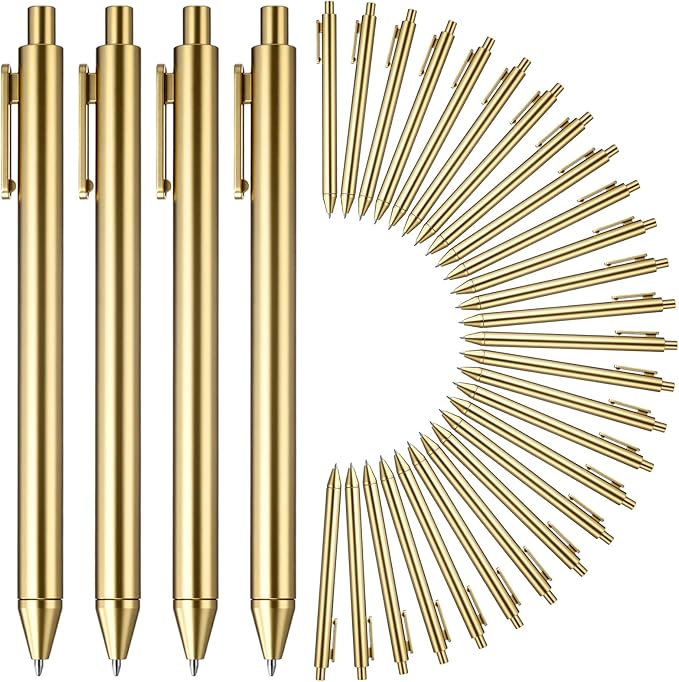 30 Pcs 30 Pcs Gold Slim Ballpoint Pens Bulk Golden Retractable Black Ink Medium Point (0.5mm) Smooth Metallic Color Writing Ballpoint Pens for Wedding Bridal Shower Business Office (Classic Style)