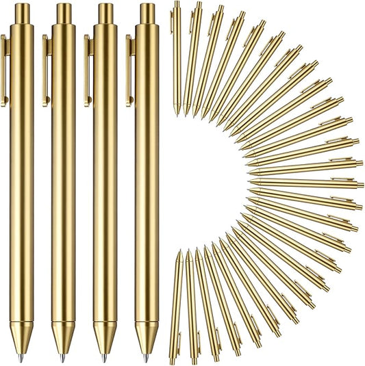 30 Pcs 30 Pcs Gold Slim Ballpoint Pens Bulk Golden Retractable Black Ink Medium Point (0.5mm) Smooth Metallic Color Writing Ballpoint Pens for Wedding Bridal Shower Business Office (Classic Style)