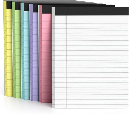 6 Pack Colored Legal Pads 8.5 x 11 College Ruled Paper Note Pads Narrow Ruled 50 Sheets per Notepad Perforated Writing Pad Durable Sturdy Back 8x11 Pads of Paper Pink Purple Blue Green White Yellow