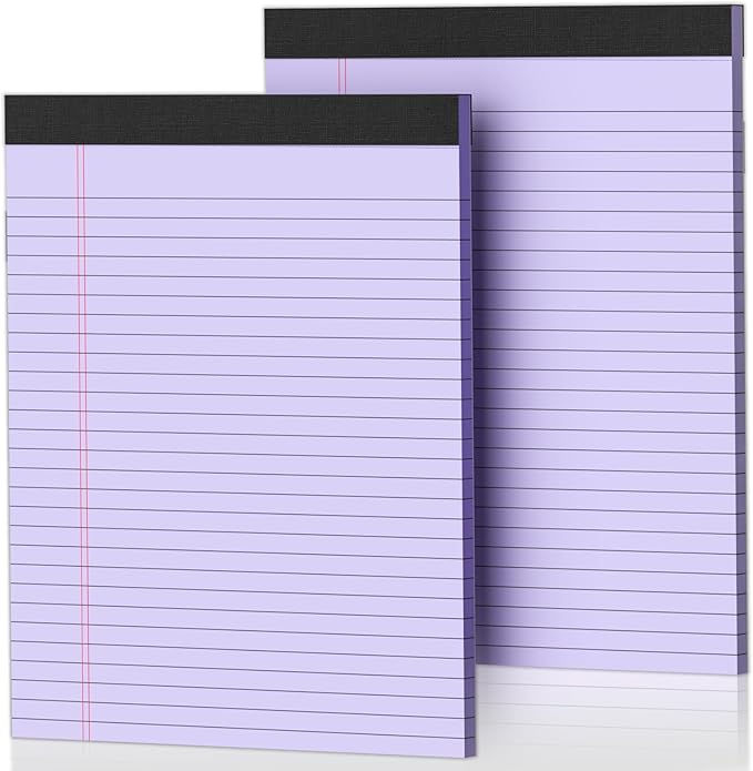 2 Pack Legal Pads 8.5 x 11 Purple Note Pads 8.5 x 11 Notepad 8.5 x 11 Micro Perforated Writing Pads 8.5 x 11 Lined Paper Pads Wide Ruled Pad of Paper 30 Sheets Notebook for Study, To-Do Lists, Office