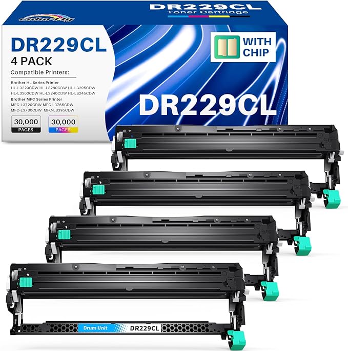 DR229 Drum Unit for Brother DR-229 DR 229 Work for HL-L3220CDW HL-L3280CDW HL-L3295CDW HL-L3300CDW MFC-L3720CDW MFC-L3780CDW MFC-L8395CDW Wireless Compact Digital Color Printer(4 Packs)