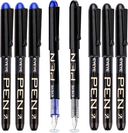 EYEYE Disposable Fountain Pens Fine Point, 4 Black 4 Blue Fountain Pens or Writing, Stainless Steel Nib, Smooth Writing for Calligraphy, Journaling, Drafting, Sketching, Doodling & Office Supplies