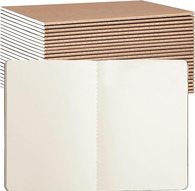 30 Pack Blank Kraft Notebook A5 Soft Cover Kraft Notebooks Journals Writing Diary Subject Notebooks 30 Sheets 60 Pages for Journaling, Travelers, School and Office