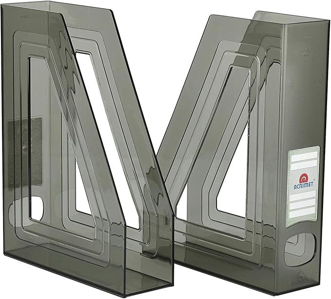 Acrimet Magazine File Holder, Durable Rack, Space-Saving Organizer (Plastic) (Smoke Color) (2 pack)