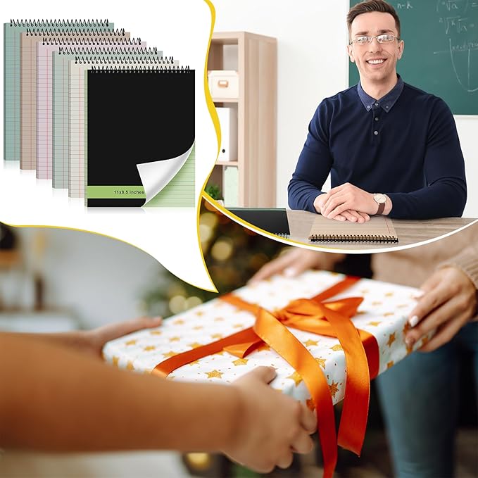 6 Pcs Legal Pad Top Spiral Bound Notebook 70 Sheets Wirebound Notepad Double Sided Ruled Memo Steno Book with Stiff Back Cover for Business(8.5 x 11 Inches,No Holes,Neutral Color)