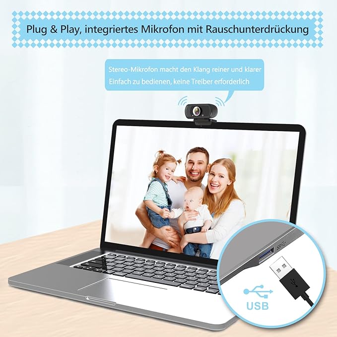 ToLuLu 1080P Webcam with Microphone, HD Webcam Web Camera with Tripod Stand, Widescreen USB Computer Camera, Streaming Mic Web cam for Online Calling/Conferencing,Facetime/YouTube Desktop Laptop PC