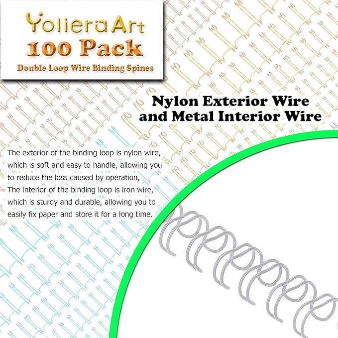100 Pack Double Loop Wire Binding Spines, YolieraArt Wire Binding Spines, 5/16 Inch Binding Wire for Letter Size (40 Sheet Capacity), 100P, 3:1 Pitch, White)