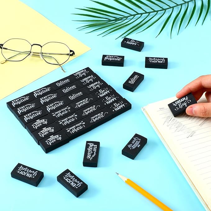 100 Pcs Inspirational Pencil Erasers Bulk for Kids Fun Motivational Eraser School Supplies Back to School Office Supplies for Classroom Office Teacher Artists (Classic)