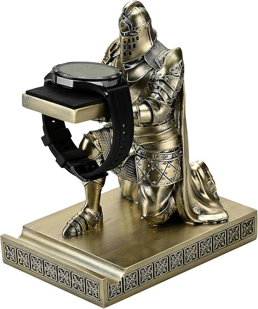 King's Guard Watch Display Stand Eyeglass Jewelry Bracelet Necklace Holder Trays Towers Resin Pen Holder Warrior Knight Mobile Phone Stand for Office & Home (Bronze)