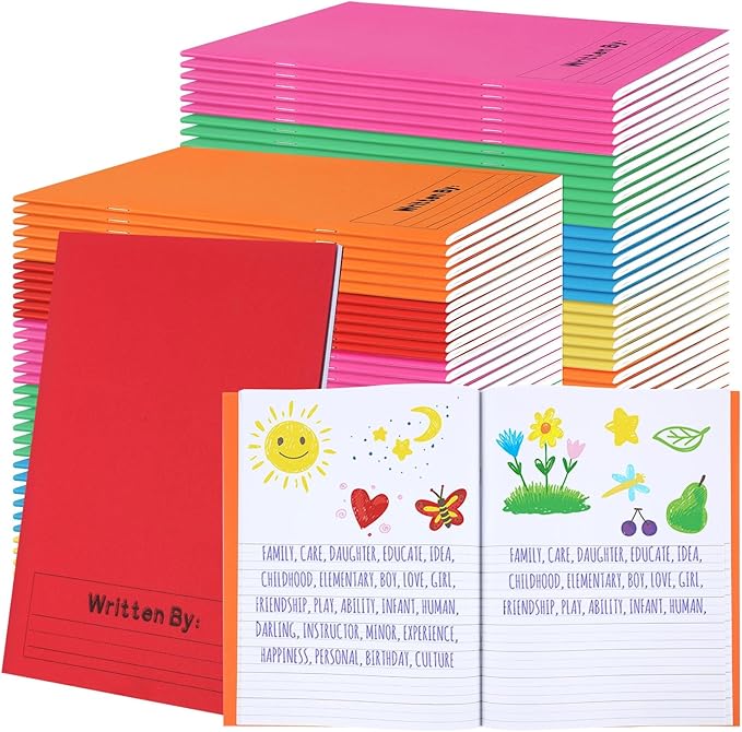 Henoyso 48 Pcs Primary Composition Notebook K-2 9 3/4 x 7 1/2 Inch Primary Journal, Back to School Supplies, Bulk Blank Writing Book for Kid to Write Draw Journal 60 Page Notebooks (Colorful)