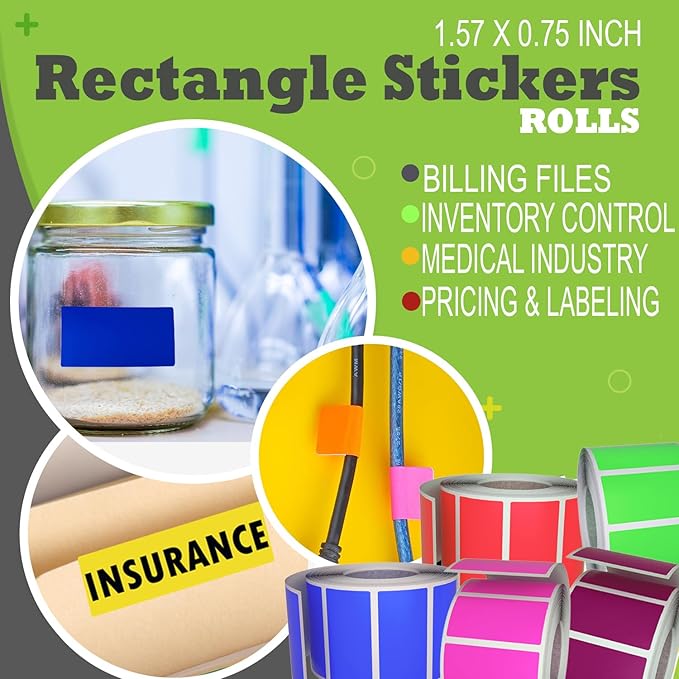 Small Color-Coding Sticker Roll 1.57" x 0.75", 5 Rolls- 2500-Pack, Rectangular Organizing Labels 40mmx19mm (Blue) by Royal Green