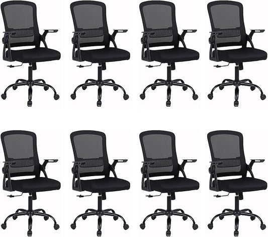 Office Chair, Ergonomic Desk Chair with Lumbar Support, Breathable Mesh Chair with Flip-up Armrests and Mid Back, Comfy Task Computer Height Adjustable Swivel Chair (8, Black)