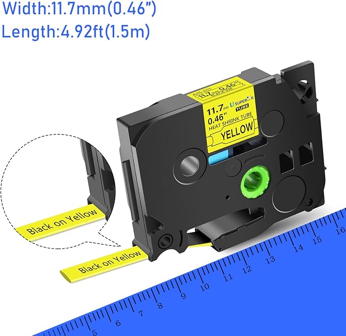 10 Pack Compatible for Ptouch HSe-631 HSe631 HS-631 HS631 Black on Yellow 11.7mm 0.46'' Heat Shrink Tubing Label Tape for Wire Cable use in PT-P710BT P700 P750W P900 Label Printer