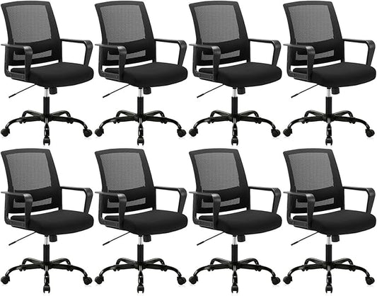 CLATINA Ergonomic Rolling Mesh Desk Chair with Executive Lumbar Support and Adjustable Swivel Design for Home Office Computer Black 8 Pack