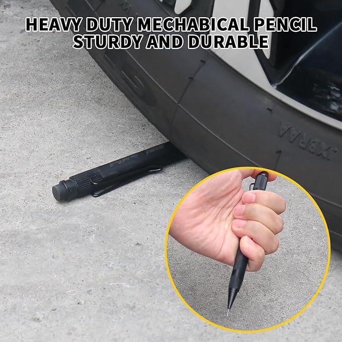 ASINNO 1.3 MM Mechanical Pencil, Weatherproof 2B Dark Lead, Heavy Duty Mechanical Pencil Woodworking Pencils with 20 Lead Refills and 4 Erasers, for Outdoor Marking Drafting Drawing Sketching