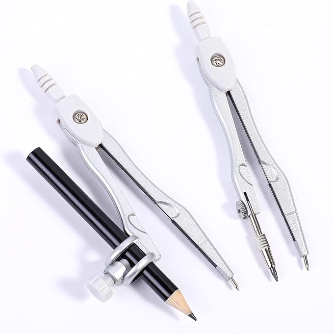 10 Pieces Math Geometry Kit Set Student Supplies with Shatterproof Storage Box,Includes Rulers,Protractor,Compass,Eraser,Pencil Sharpener,Lead Refills,Pencil,for School and Drawings（Grey）