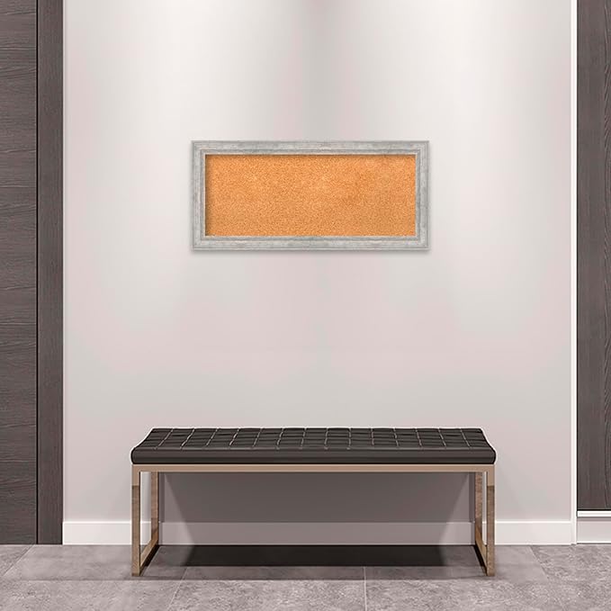 Amanti Art Natural Cork Board for Wall, 15x33 Vision Board with Silver Wood Frame, Medium Corkboard Office Decor for Home Organization, Modern Contemporary Corkboard Pinboard to display items for home