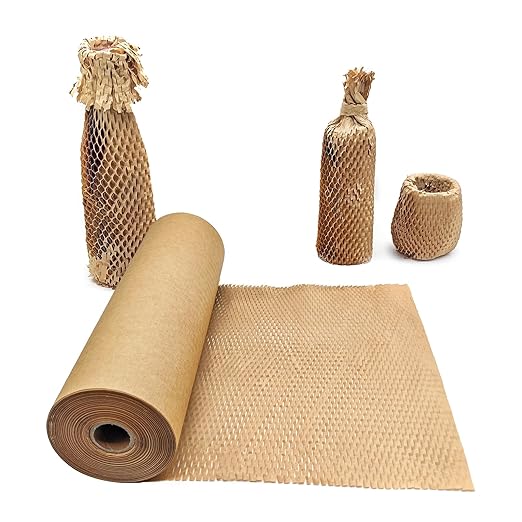 Honeycomb Packing Paper, 12" x 55' Honeycomb Cushioning Wrap Roll for Moving Shipping Packaging Gifts, Recyclable Honeycomb Paper Moving Supplies Bubble Paper Wrapping Protective Roll Khaki
