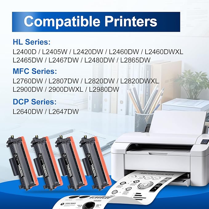 InkNI Compatible Toner Cartridges Replacement for Brother TN830XL TN830 TN 830 XL Toner Cartridges Work for HL-L2460DW DCP-L2640DW HL-L2480DW HL-L2400D HL-L2405W MFC-L2820DW Printer (Black, 4 Pack)
