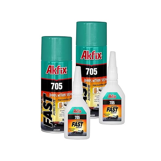 Akfix 705 Super CA Glue (2 X 0.7oz) with Spray Activator (2 X 3.38 floz) and 0.7 oz Thin CA. Wood, Metal, Plastic, Leather, Crafts. Clear CA Glues