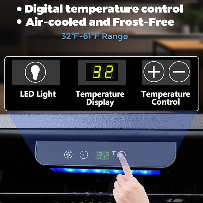 Kndko Beverage Refrigerator Cooler - 130 Can Mini Fridge with Adjustable Shelves, Glass Door, Digital Temperature Control, LED Lighting, Energy Efficient for Home, Office, Bar - 3.2 Cu.Ft, Black