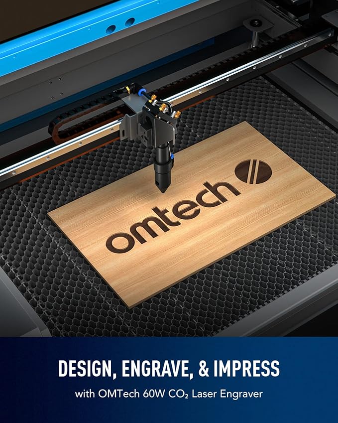 OMTech 60W CO2 Laser Engraver, 16"x24" Laser Engraving Machine with 2 Way Pass Air Assist Digital Control Panel RDWorks, Commercial Laser Cutter Cutting Etching Machine for Wood Glass Acrylic More