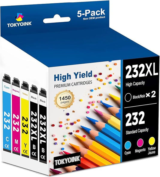 232XL Ink Cartridges Combo Pack Remanufactured Replacement for 232 Ink Cartridge 232 XL T232XL for WF-2930, WF-2950, XP-4200, XP-4205 Printer Ink (2 Black, Cyan, Yellow, Magenta 5 Pack)