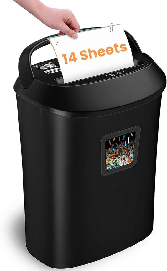 Paper Shredder 14-Sheet Cross-Cut Shredder with US Patented Cutter,Also Shreds Card/CD,Heavy Duty Paper Shredding Machine for Home Office,Fast with Jam Proof System,6.6-Gallon Basket (ETL)