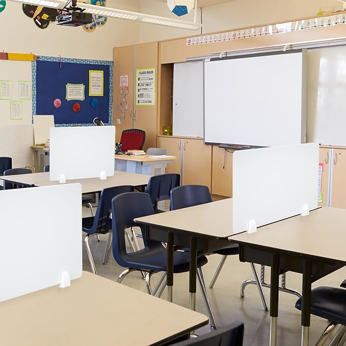 4PCS Acrylic Desk Dividers - 23.6”L x15.8”W White, Office Privacy Partitions with Clamps, Plexiglass Protective Shields for Offices Schools Call Centers