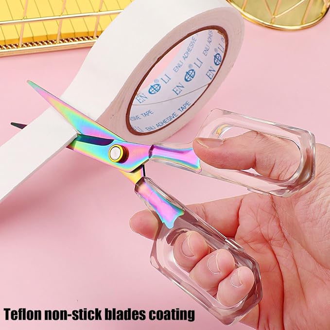Jasni 6.5 inch Transparent office School scissors Comfort-Grip stainless steel Sharp student handmade household rust resistant non adhesive Craft Sewing scissors (6.5 Inch)