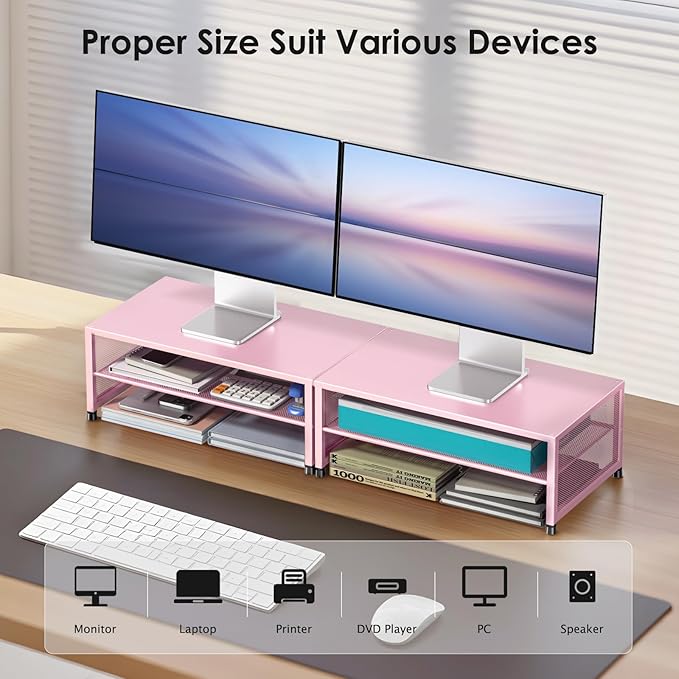Computer Monitor Stand Riser, Desk Organizers and Accessories, Printer & Laptop Stand, Office Desk Accessories & Desktop Workspace Organizers for Office Supplies (Pink)