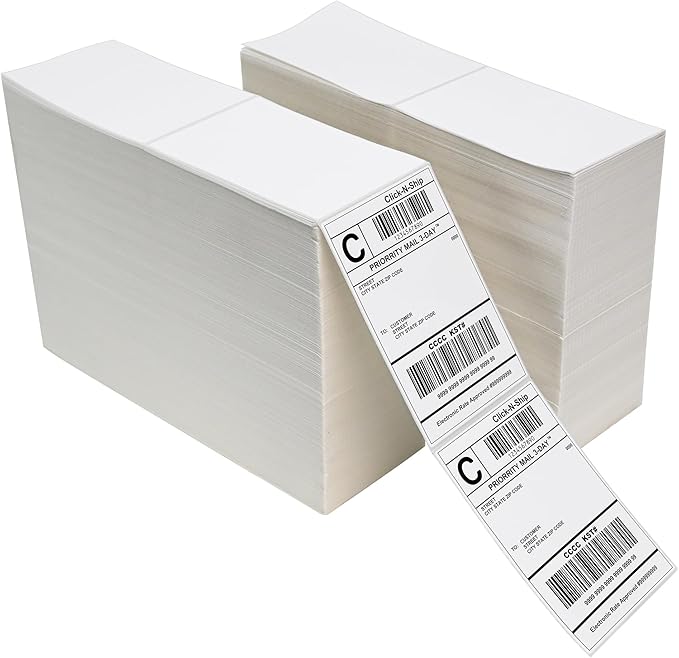 L LIKED 8000 Fanfold 4 x 6 Thermal Labels, with Perforated Line Shipping Labels, Compatible with Zebra & Rollo Printer, White, Commercial Grade