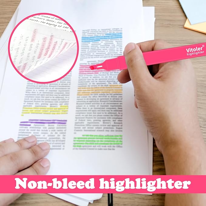 Vitoler Highlighters Assorted Colors,12pcs No Bleed Highlighters,Chisel Tip Cute Highlighter for School Office Supplies