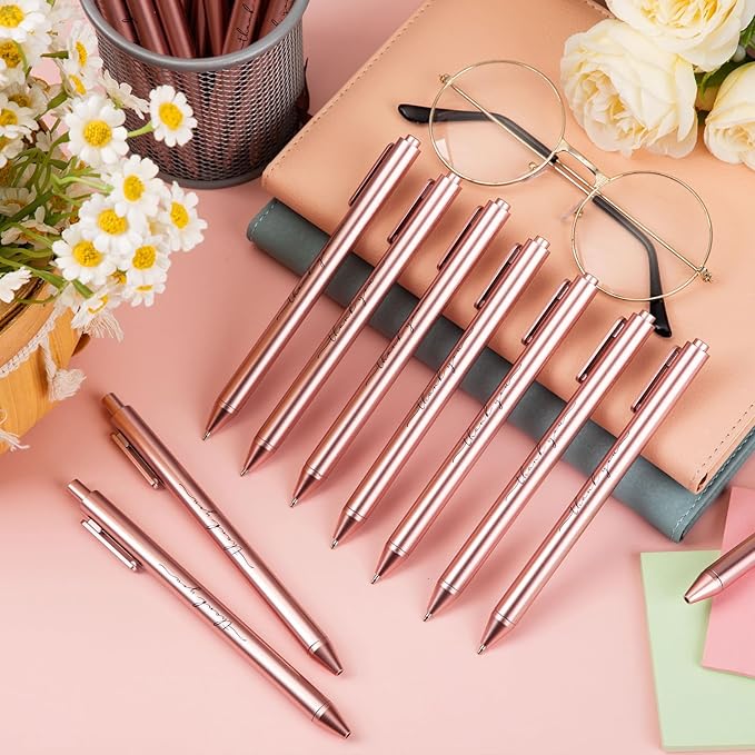 30pcs Thank You Pens Bulk Cute Multicolor Ballpoint Pen for Men Women Server Accessories Employee Holiday Appreciation Gifts for Teacher Office Back to School Party Favor (Rose Gold)