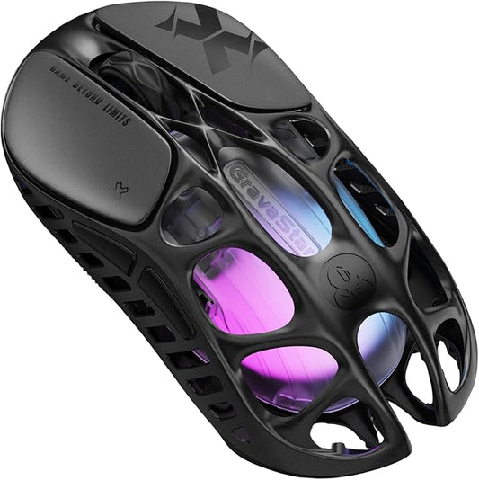 GravaStar Mercury X Wireless Gaming Mouse – 32,000 DPI PAW 3950 Sensor, 1000Hz Polling Rate, Only 49g, Magnesium Alloy Hollow Frame, RGB Lighting, 5 Programmable Buttons