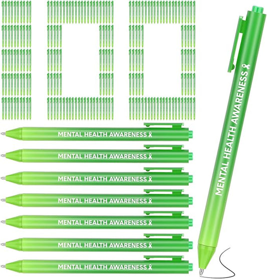 Jetec 100 Pcs Mental Health Awareness Ribbon Pens Bulk Black Ink Retractable Fine Tip Pens with Gradient Color Barrel Ballpoint Pens for Charity Volunteers Activity