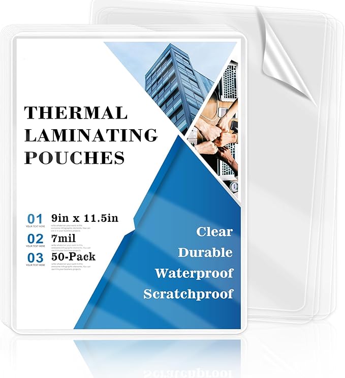 50 Pack 9x11.5inch 7mil Letter Size Laminating Sheets Thermal Laminating Pouches Paper Laminator Sheets File Card Laminator Pouches 8.5x11inch for Permits Cards File Photos (50, 9"x11.5"-7mil)