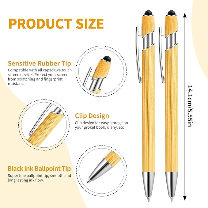 Personalized Pen Customizable Bamboo Pen with Stylus -Custom Text Logo Name Ballpoint Pens with Black Ink-Personalized Gift Ideas for School Office Business Home(50 Count/Pack)
