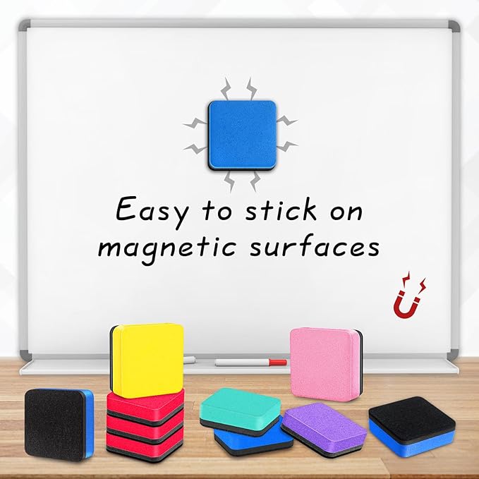 Cube Dry Erase Erasers, 200 Packs Mini Magnetic Whiteboard Dry Erasers in 6 Colors, Chalkboard Cleaner Wiper for Classroom, School, Home, and Office Supplies