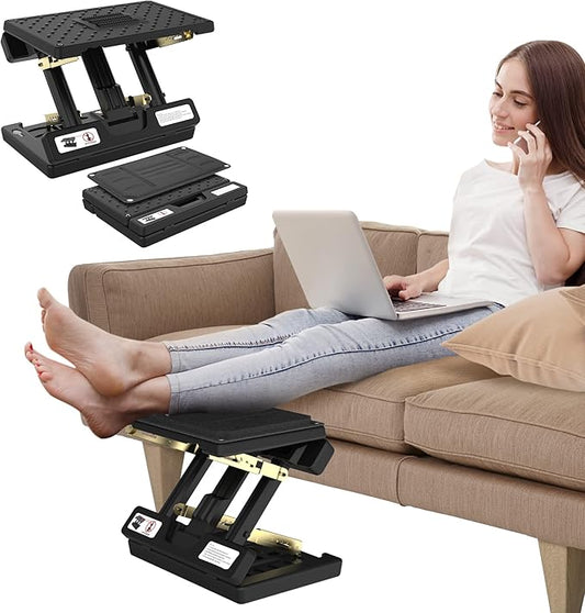 Foot Rest Under Desk, Height Adjustable Footrest with Massage Roller and Soft Pad, Foldable Ergonomic Foot Rest for Car, Underdesk, Home, Train(Black)